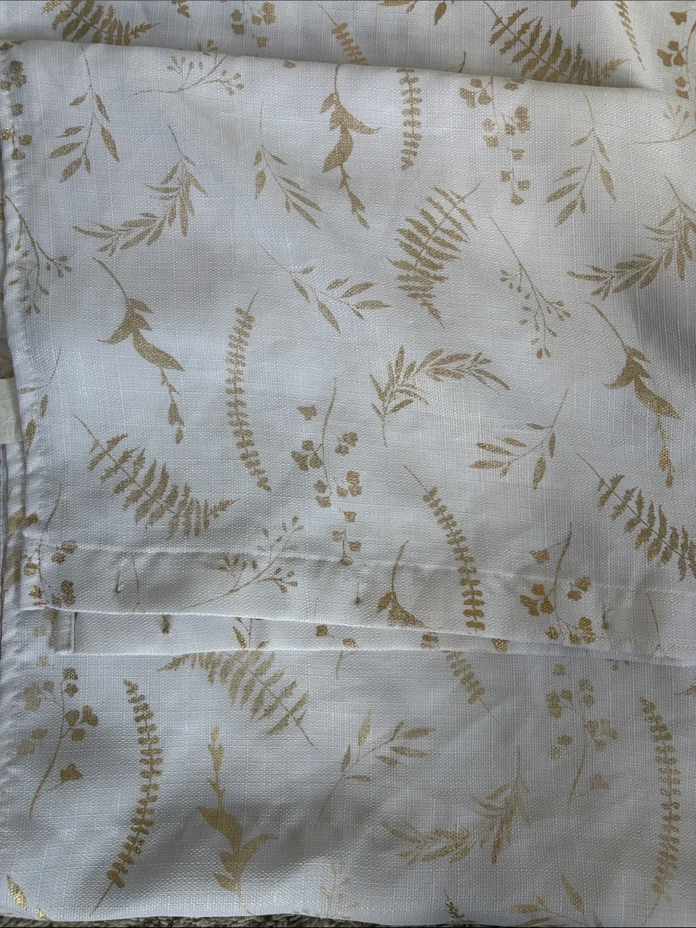 Neutral Botanical Print Curtain Panel - Cream with Gold Leaf Pattern